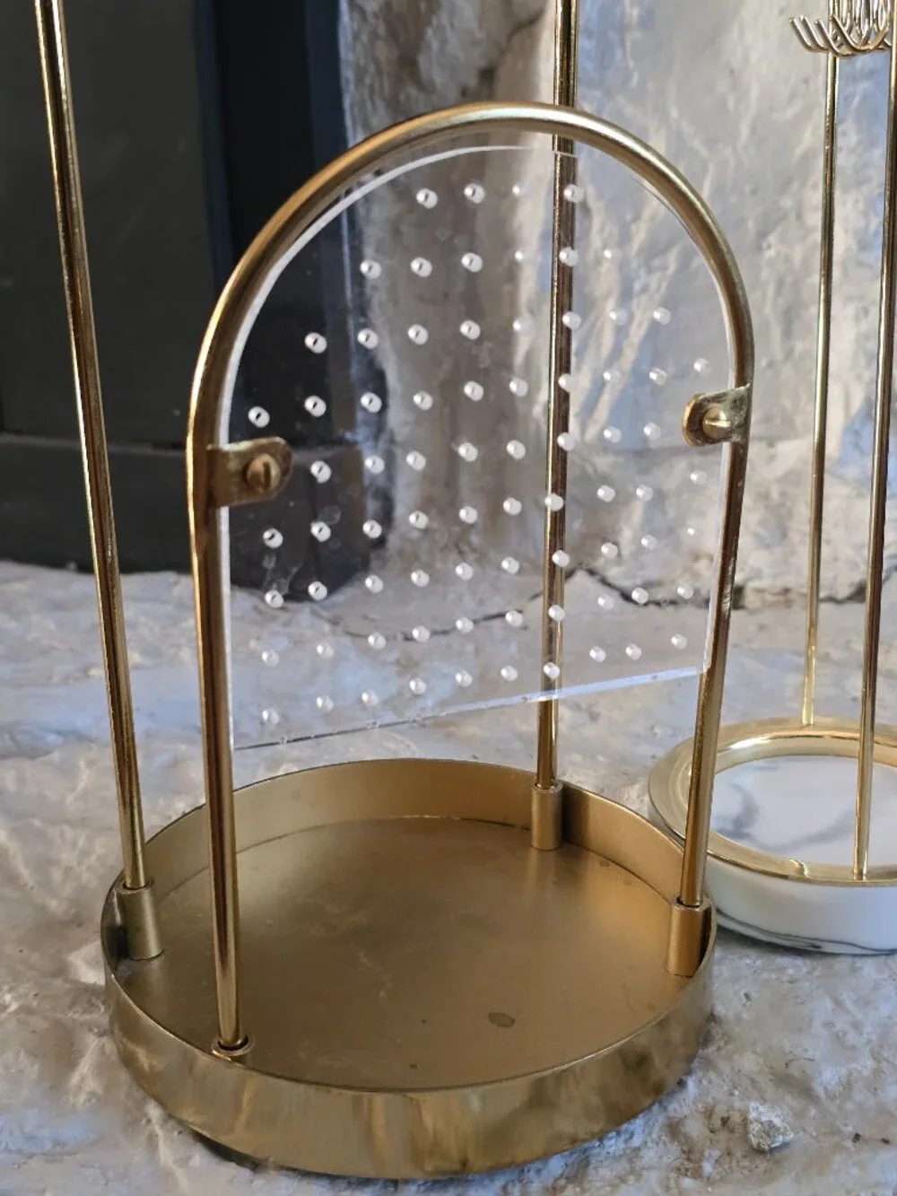 UO Home Gold-tone Jewelry Display Stands Earring Marble Base Necklace Holder set